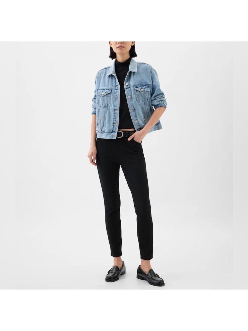 Gap Signature Skinny Ankle Mid Rise Black Trouser Pants in Bi-Stretch Weave - Picture 2 of 15